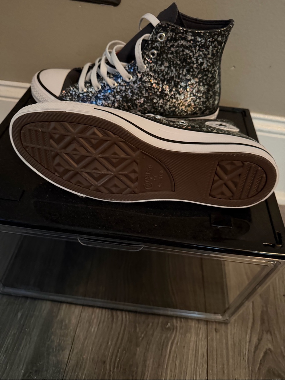 Converse Kids High-Top Glitter Sneakers in Black and White